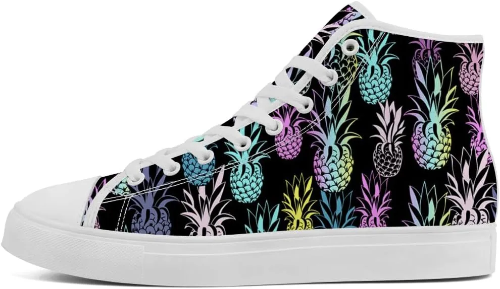 Women's Men's Pineapple High Top Shoes Tropical High Top Canvas Sneakers Lace Up Casual Shoes for Men Women