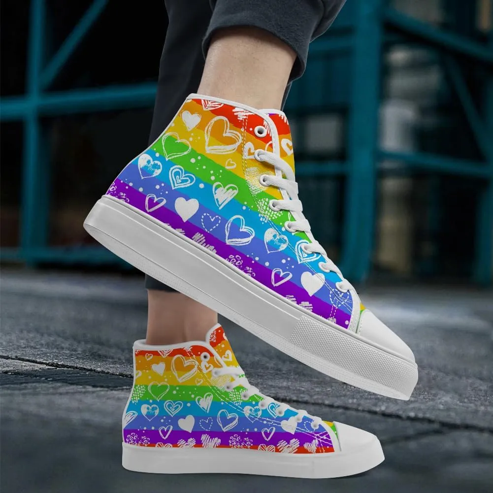 Women's Men's Rainbow High Top Sneakers LGBT High Top Canvas Shoes Lace Up Casual Shoes Gifts for Boyfriend Girlfriend