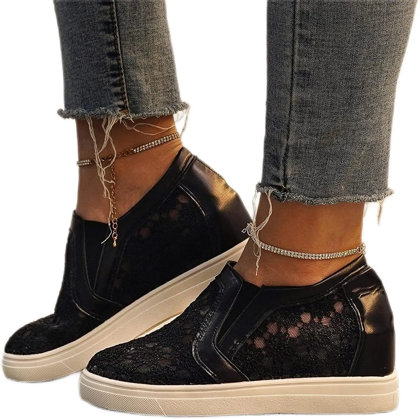 Women's Platform Chunky Sneakers 2025, Women's Fashion Sneakers Canvas Platform Shoes for Women Black Casual Tennis Shoes Comfortable Walking Shoes for Women Lace Up Sneakers 