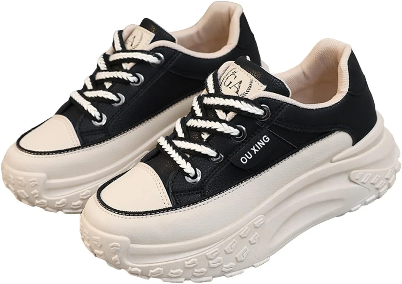 Women's Platform Chunky Sneakers 2025, Women's Fashion Sneakers Canvas Platform Shoes for Women Black Casual Tennis Shoes Comfortable Walking Shoes for Women Lace Up Sneakers 