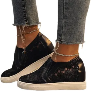 Women's Platform Chunky Sneakers 2025, Women's Fashion Sneakers Canvas Platform Shoes for Women Black Casual Tennis Shoes Comfortable Walking Shoes for Women Lace Up Sneakers 