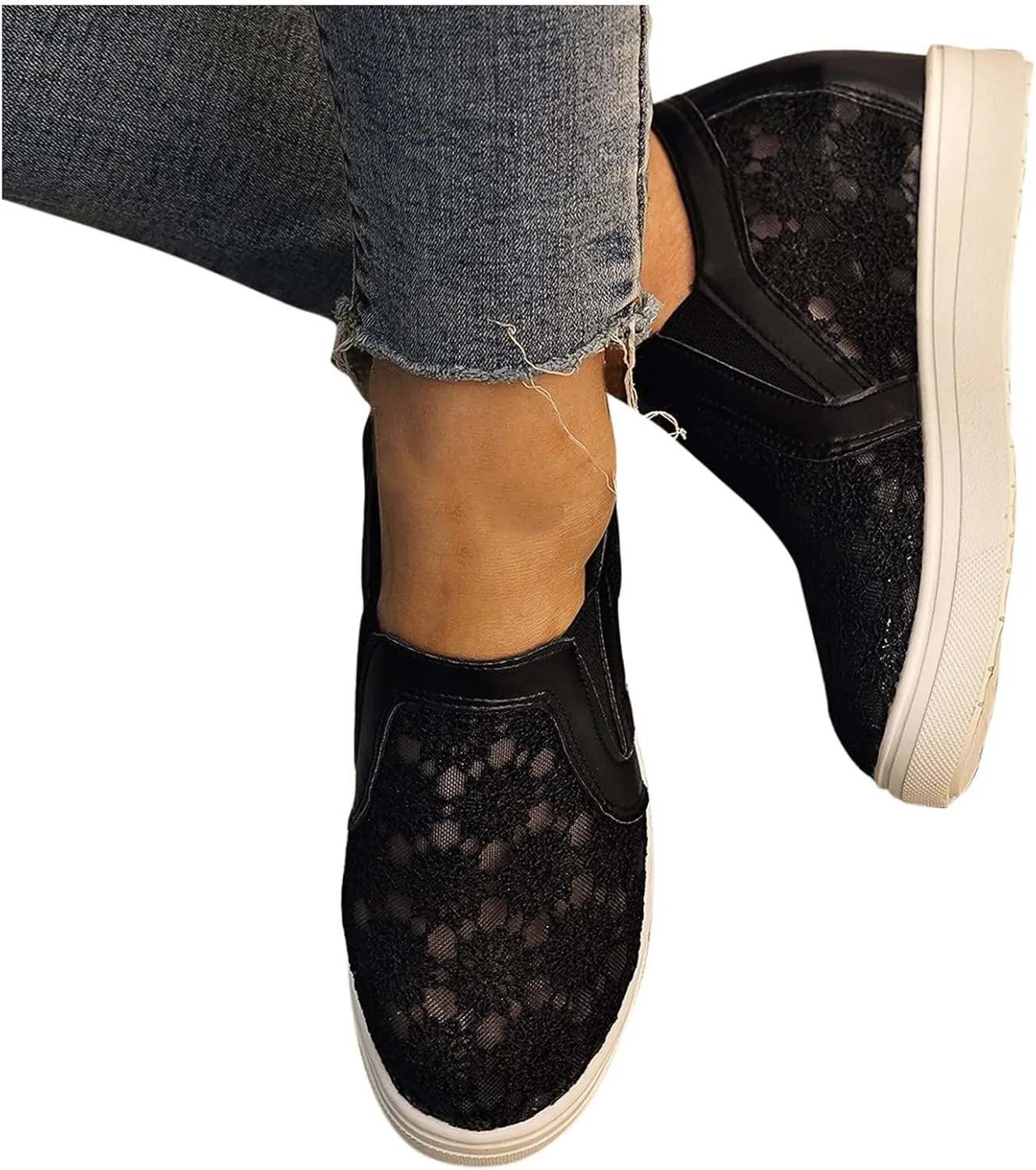 Women's Platform Chunky Sneakers 2025, Women's Fashion Sneakers Canvas Platform Shoes for Women Black Casual Tennis Shoes Comfortable Walking Shoes for Women Lace Up Sneakers 