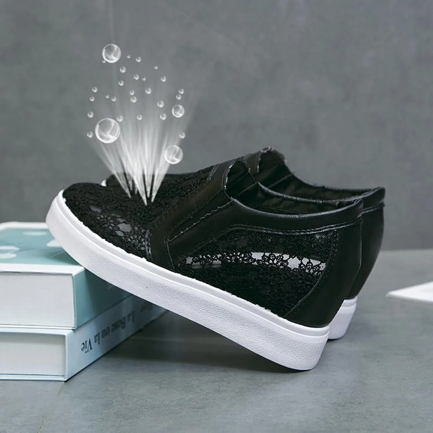 Women's Platform Chunky Sneakers 2025, Women's Fashion Sneakers Canvas Platform Shoes for Women Black Casual Tennis Shoes Comfortable Walking Shoes for Women Lace Up Sneakers 