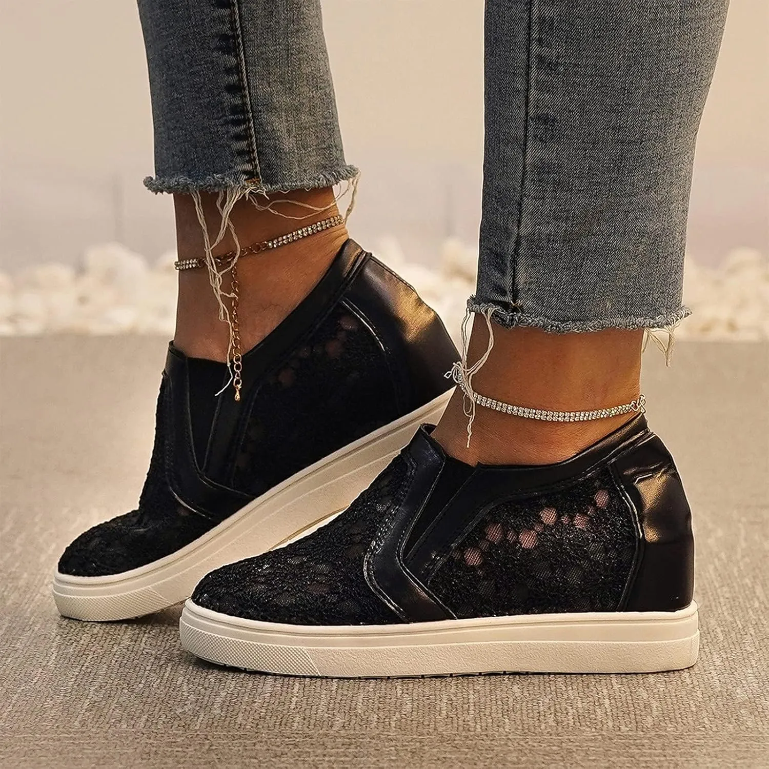 Women's Platform Chunky Sneakers 2025, Women's Fashion Sneakers Canvas Platform Shoes for Women Black Casual Tennis Shoes Comfortable Walking Shoes for Women Lace Up Sneakers 