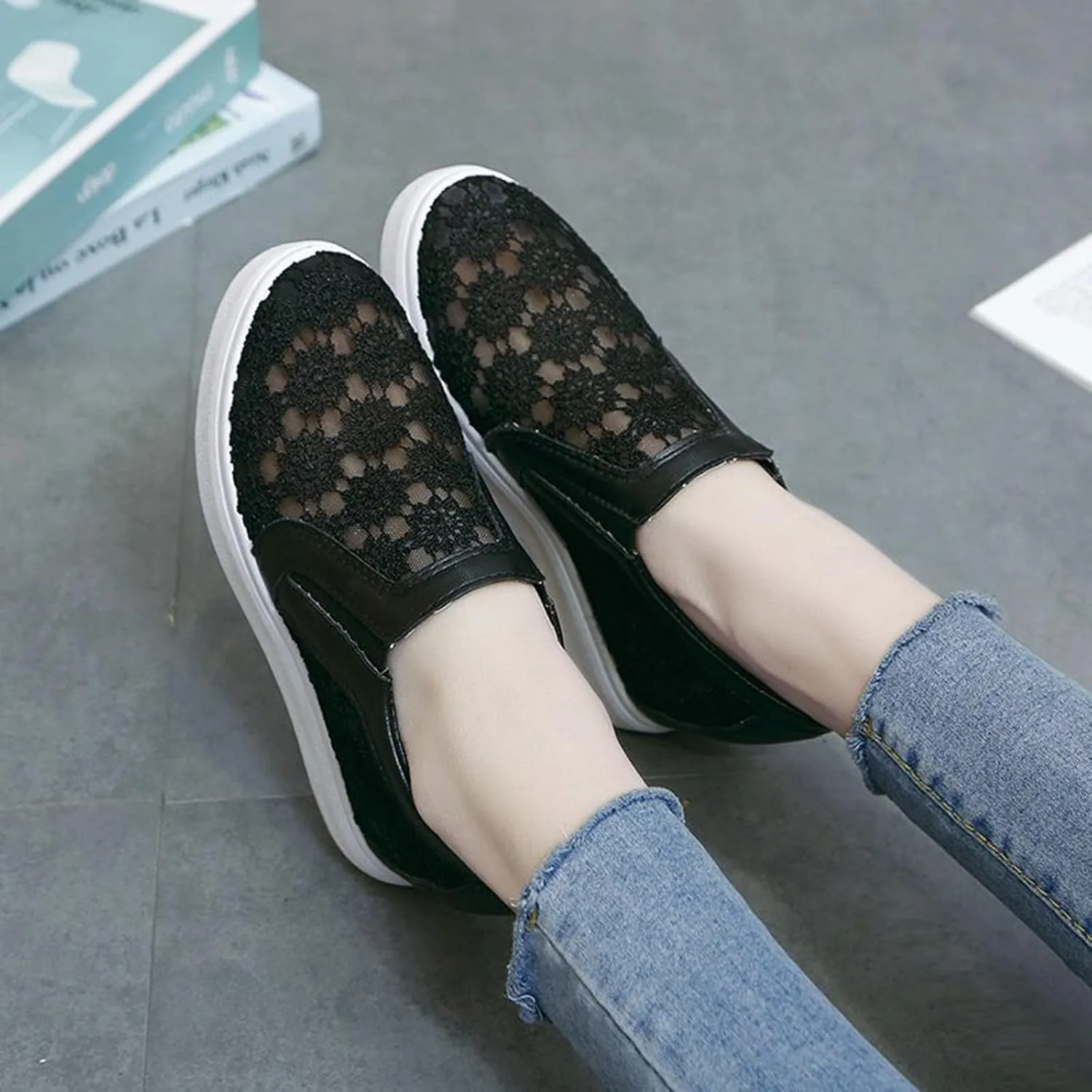 Women's Platform Chunky Sneakers 2025, Women's Fashion Sneakers Canvas Platform Shoes for Women Black Casual Tennis Shoes Comfortable Walking Shoes for Women Lace Up Sneakers 