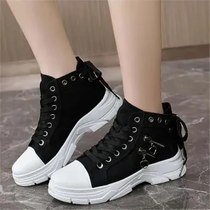 Women's Platform Chunky Sneakers 2025, Women's Fashion Sneakers Canvas Platform Shoes for Women Black Casual Tennis Shoes Comfortable Walking Shoes for Women Lace Up Sneakers 