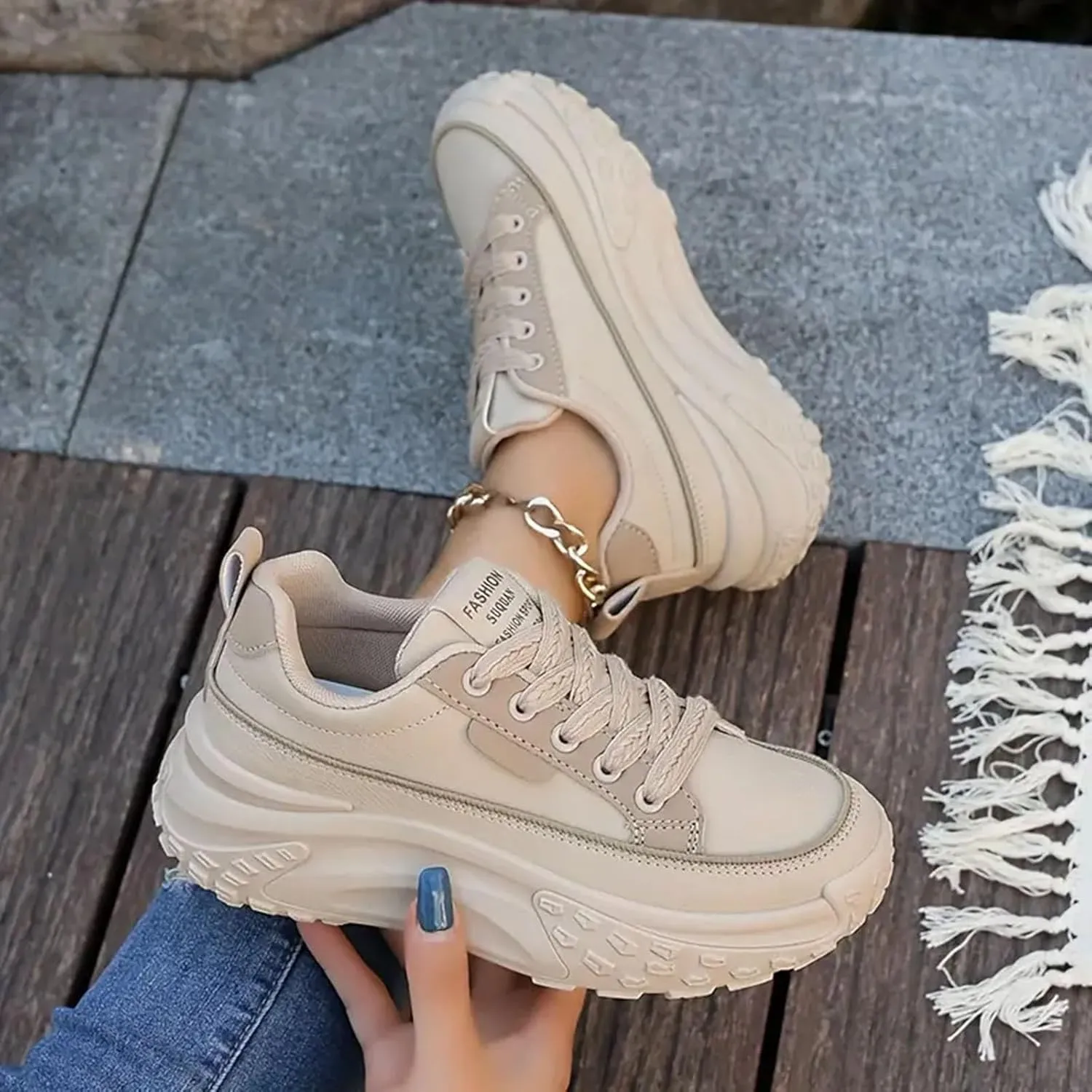Women's Platform Chunky Sneakers 2025, Women's Fashion Sneakers Canvas Platform Shoes for Women Black Casual Tennis Shoes Comfortable Walking Shoes for Women Lace Up Sneakers 
