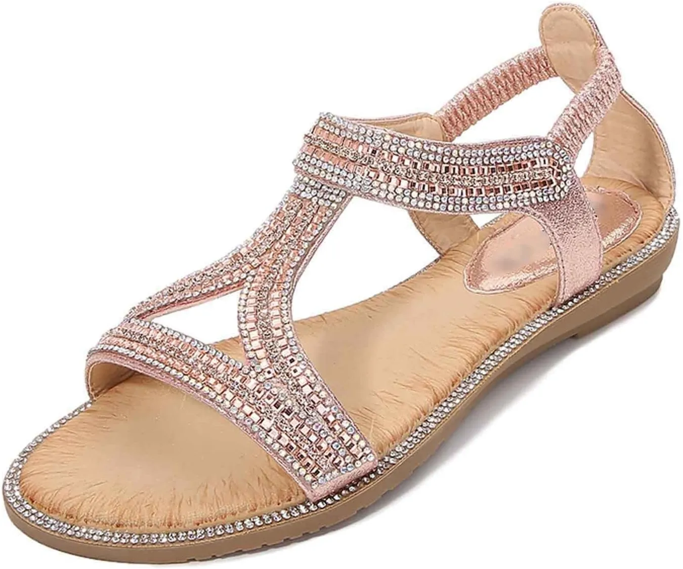 Women's Rhinestone Flat Sandals Summer Dressy Open Toe Comfortable Boho Beach Sandals for Casual Outings and Vacations