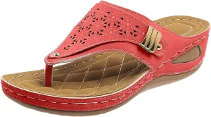 Womens Sandals Arch Support Orthopedic Slippers Bohemian Vintage Slip On Orthotic Thong Flip Flops Hollow Out Dressy Flip-Flops Summer Casual Sandals Open Toe Wedge Shoes