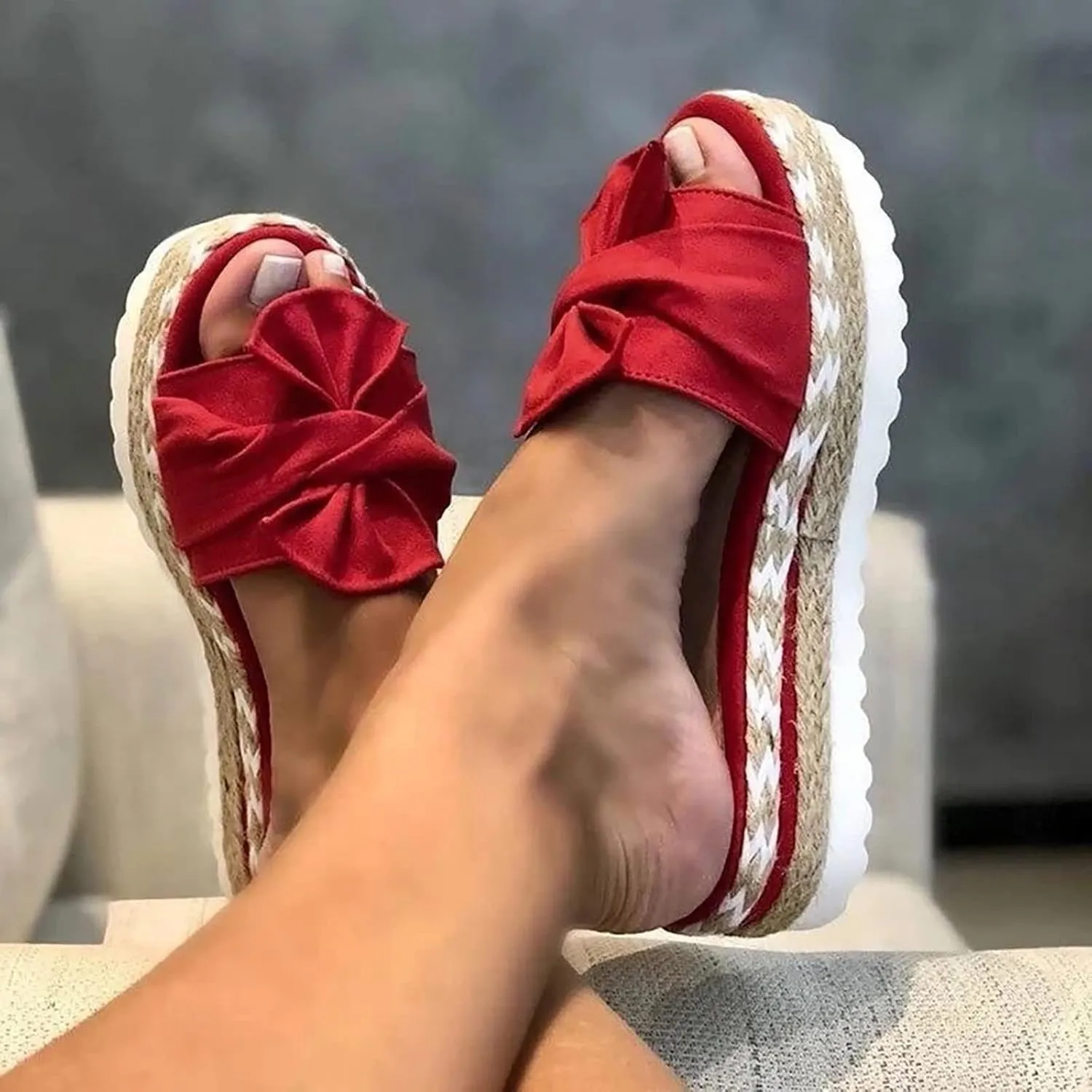 Women's Sandals Dressy, Sandals for Women Slides Sandals Bow Knot Espadrille Platform Sandals Slip On Sandals