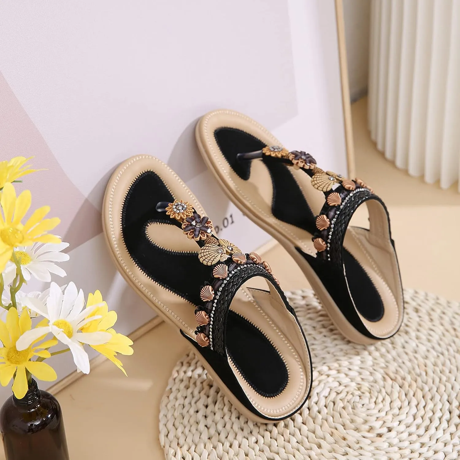 Womens Sandals Flip Flops For Women With Arch Support Comfort Slip On Casual Bohemia Beach Sandal Women Sandals