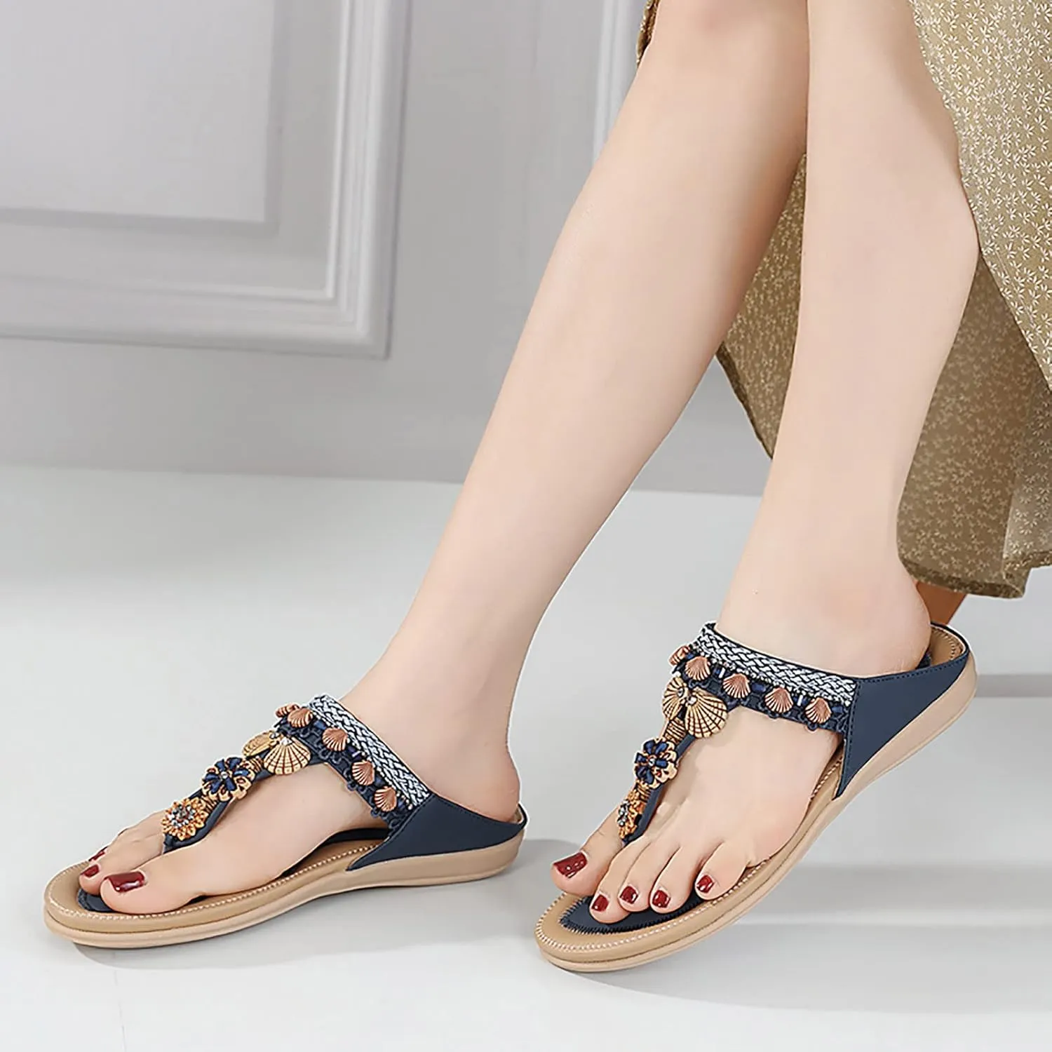 Womens Sandals Flip Flops For Women With Arch Support Comfort Slip On Casual Bohemia Beach Sandal Women Sandals
