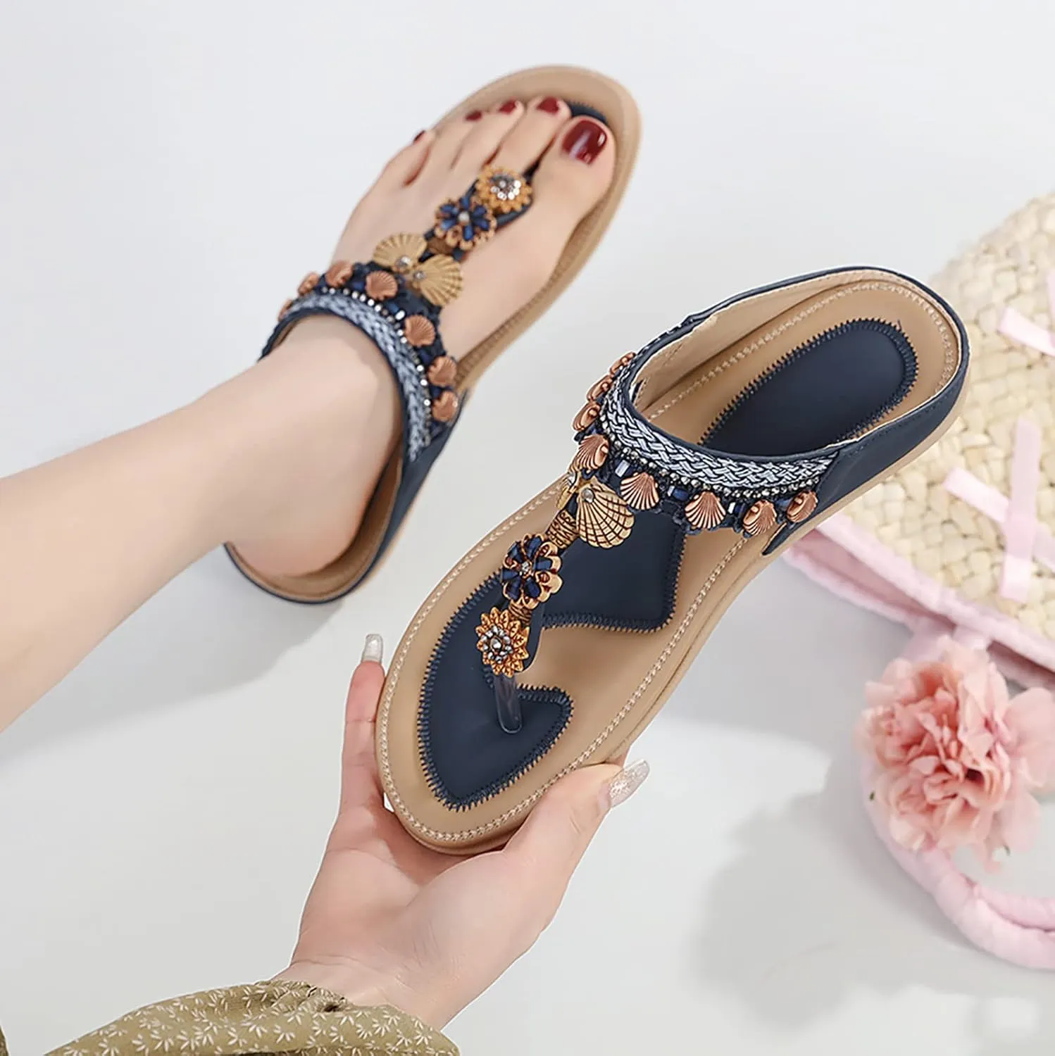 Womens Sandals Flip Flops For Women With Arch Support Comfort Slip On Casual Bohemia Beach Sandal Women Sandals