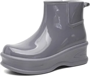 Women's Short Rain Boots Rubber Waterproof Garden Boots Elastic Slip On Insulated Rain Shoe for Outdoor Work Sole