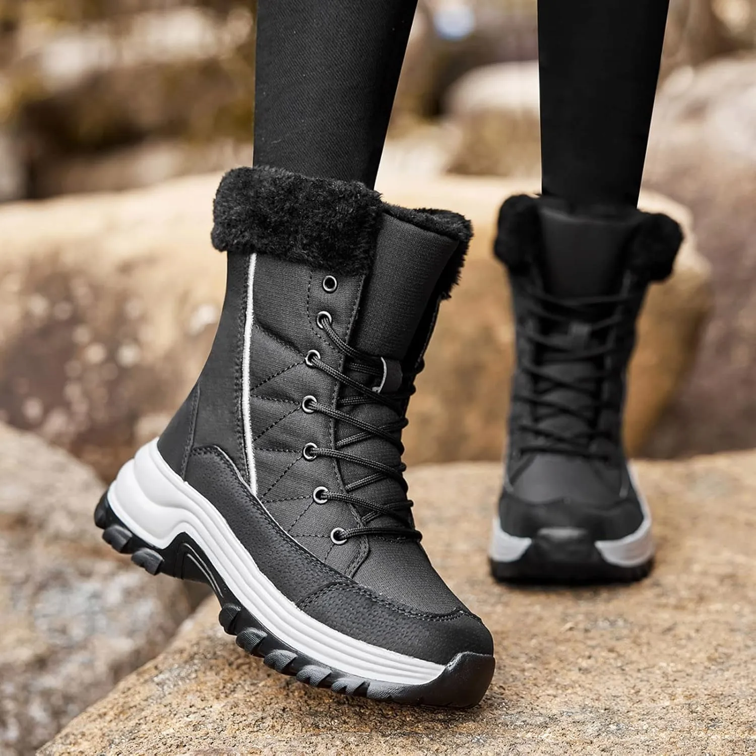 Women's Snow Boot Winter Shoes Ankle Boots for Women Water-proof Mid-Calf Insulated Warm Fleece Lined Anti-Slip & Lace Up Closure Cold Weather Boots Thick Bottom Platform Boots