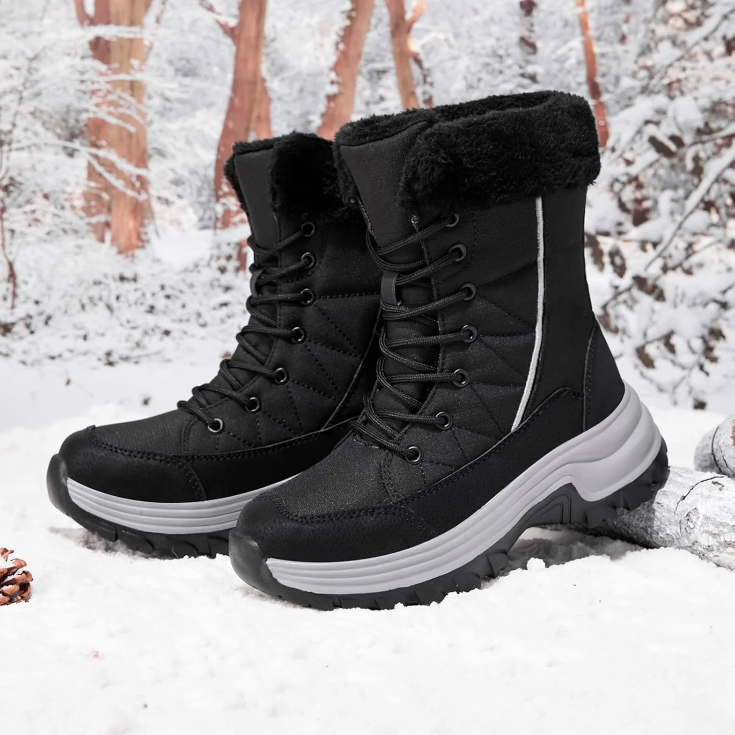 Women's Snow Boot Winter Shoes Ankle Boots for Women Water-proof Mid-Calf Insulated Warm Fleece Lined Anti-Slip & Lace Up Closure Cold Weather Boots Thick Bottom Platform Boots