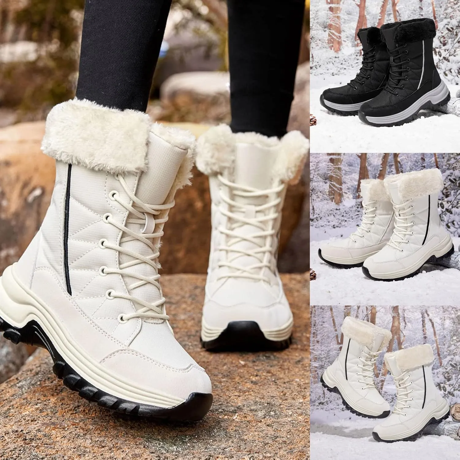 Women's Snow Boot Winter Shoes Ankle Boots for Women Water-proof Mid-Calf Insulated Warm Fleece Lined Anti-Slip & Lace Up Closure Cold Weather Boots Thick Bottom Platform Boots