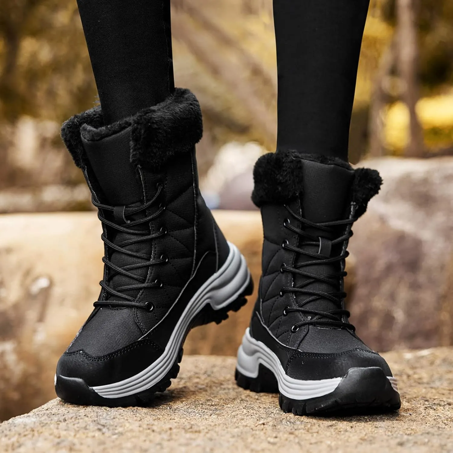 Women's Snow Boot Winter Shoes Ankle Boots for Women Water-proof Mid-Calf Insulated Warm Fleece Lined Anti-Slip & Lace Up Closure Cold Weather Boots Thick Bottom Platform Boots