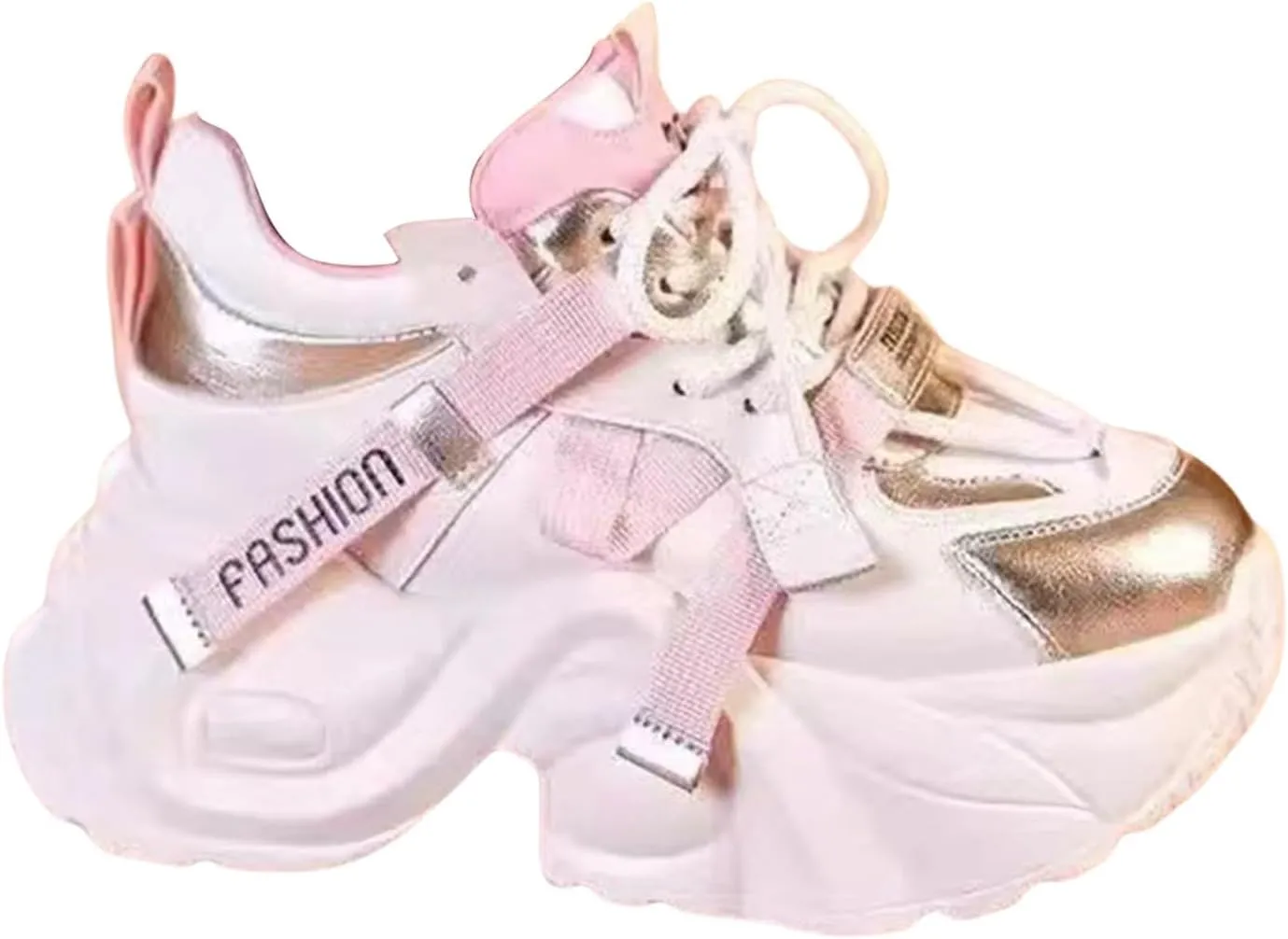 Womens Sport Shoes High Heel Lace-up Women's Sneakers Loafers Fashion Lightweight Cute Round Toe Sneakers Thick Sole Casual Outdoor Walking Shoe