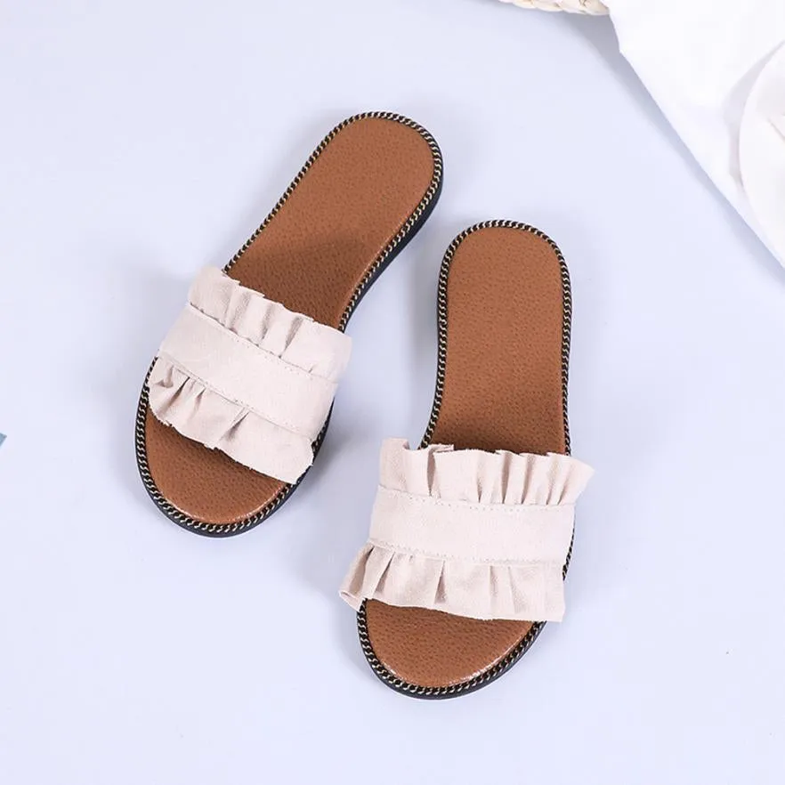 Women's Summer Flat-Heeled Flip Flops With Ruffles
