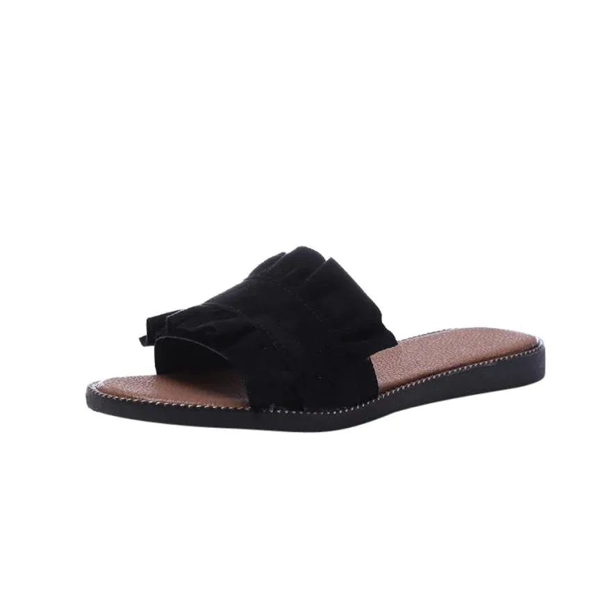 Women's Summer Flat-Heeled Flip Flops With Ruffles