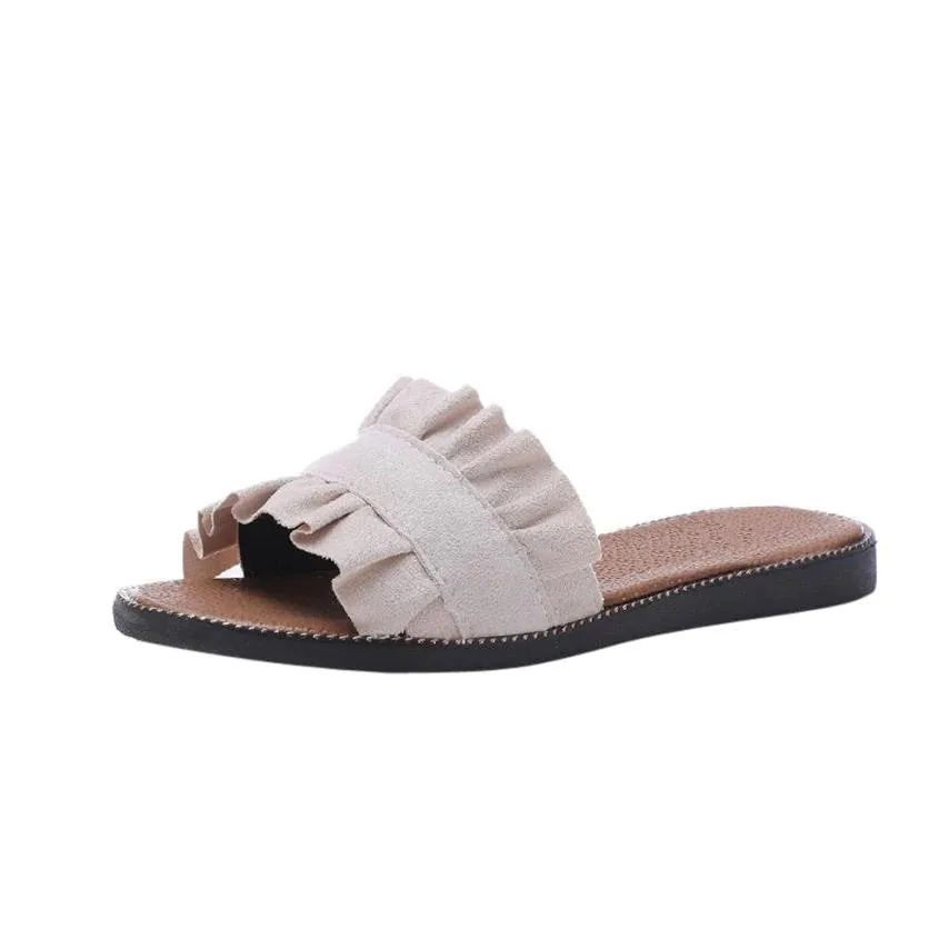 Women's Summer Flat-Heeled Flip Flops With Ruffles