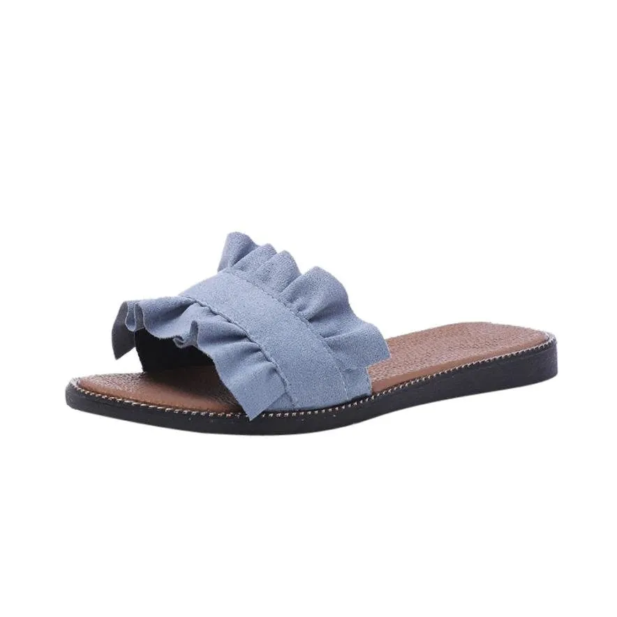 Women's Summer Flat-Heeled Flip Flops With Ruffles