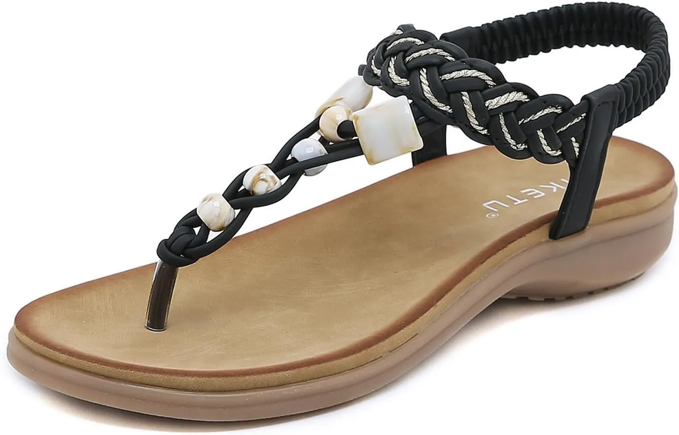 Women's Toe Separate Elastic Straps Open Toe Wedge Sandals Slingback Fashion Beach Flip Flops Shoes T-Strap