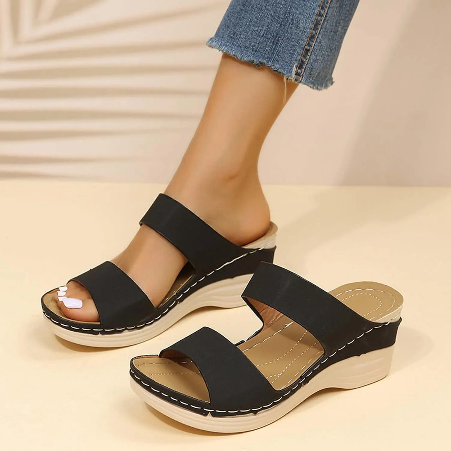 Womens Wedge Sandals 2025 Summer Retro Open Toe Beach Sandals Comfortable Orthotic Sandals Arch Support Walking Shoes