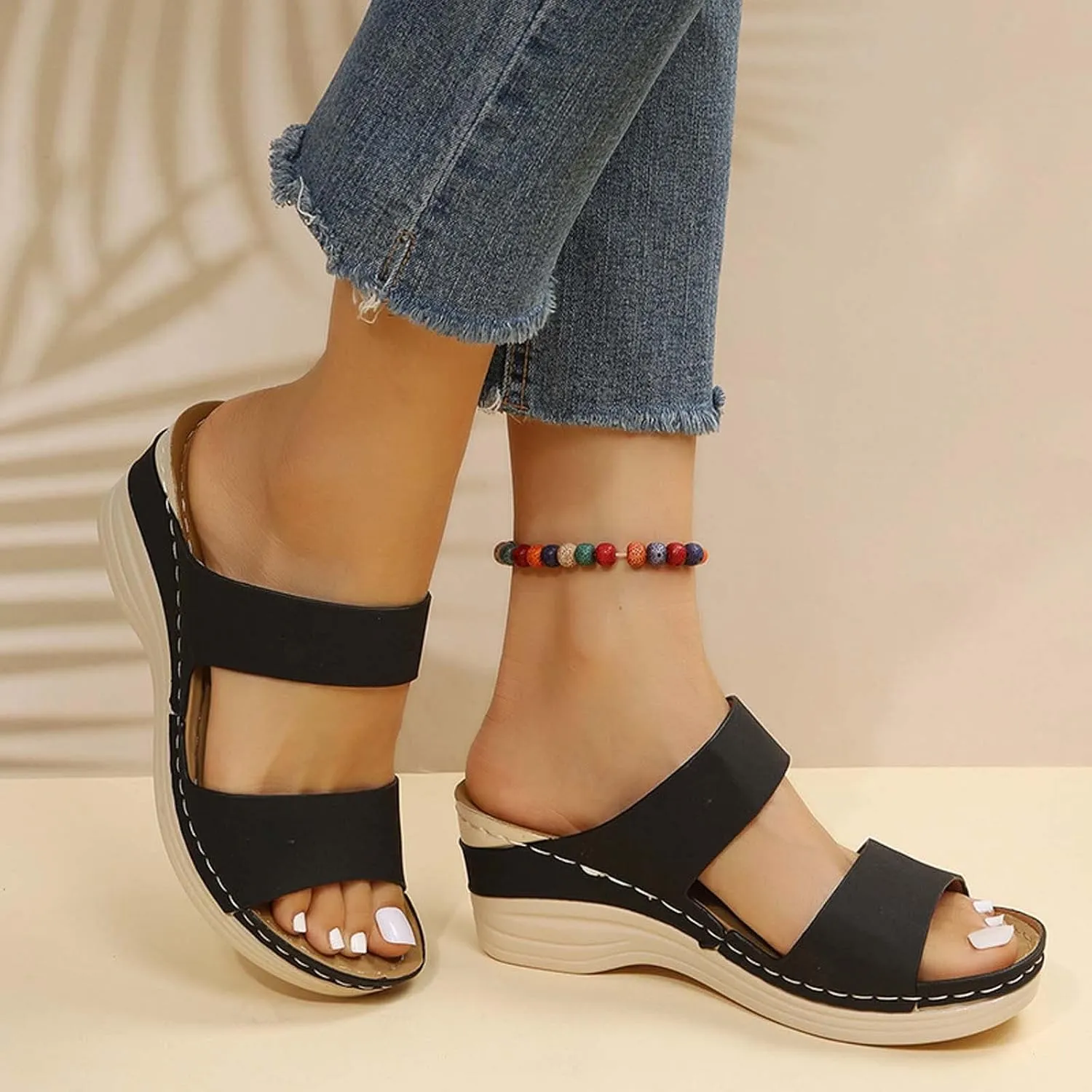Womens Wedge Sandals 2025 Summer Retro Open Toe Beach Sandals Comfortable Orthotic Sandals Arch Support Walking Shoes