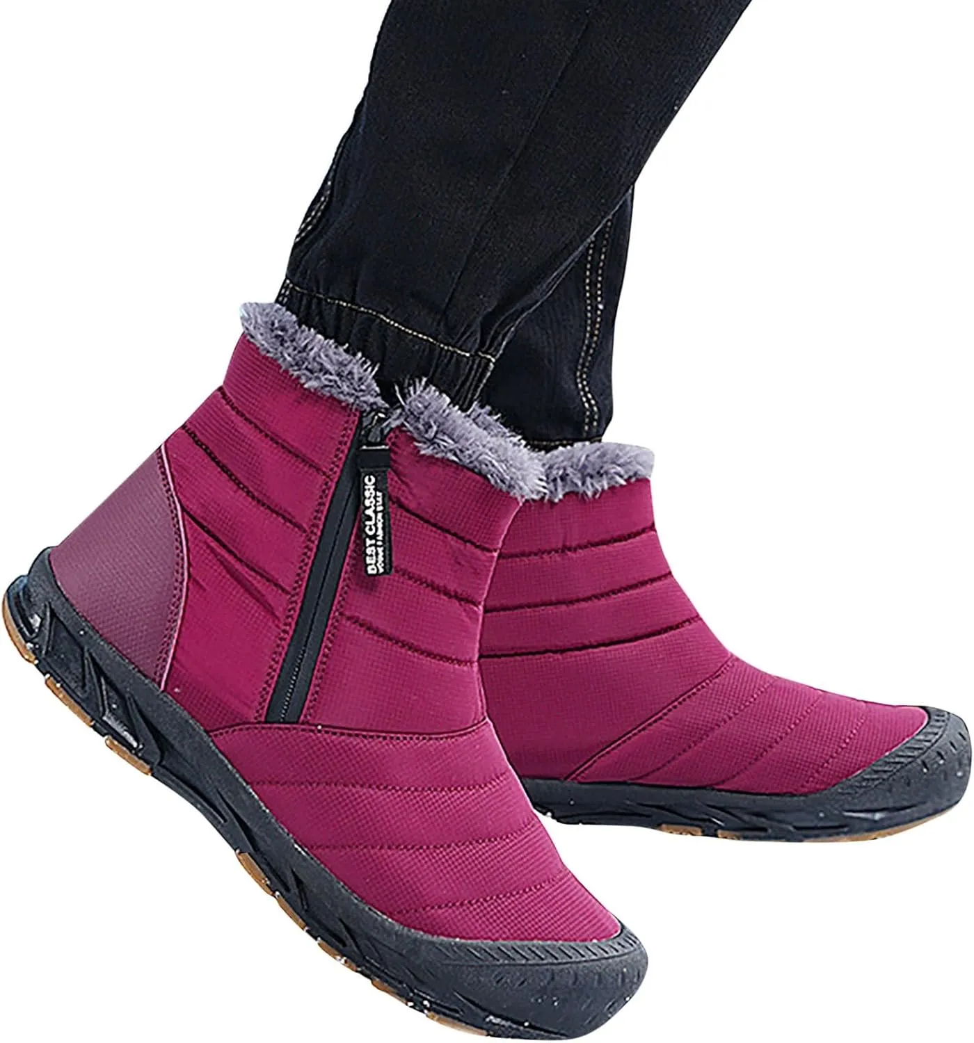 Women's Winter Snow Boots Warm Fleece Lined Ankle Booties Fashion Sneakers Slip On Outdoor Shoes Wide Width Short Boots Comfortable Insulated Non-Slip Walking Shoes Lightweight