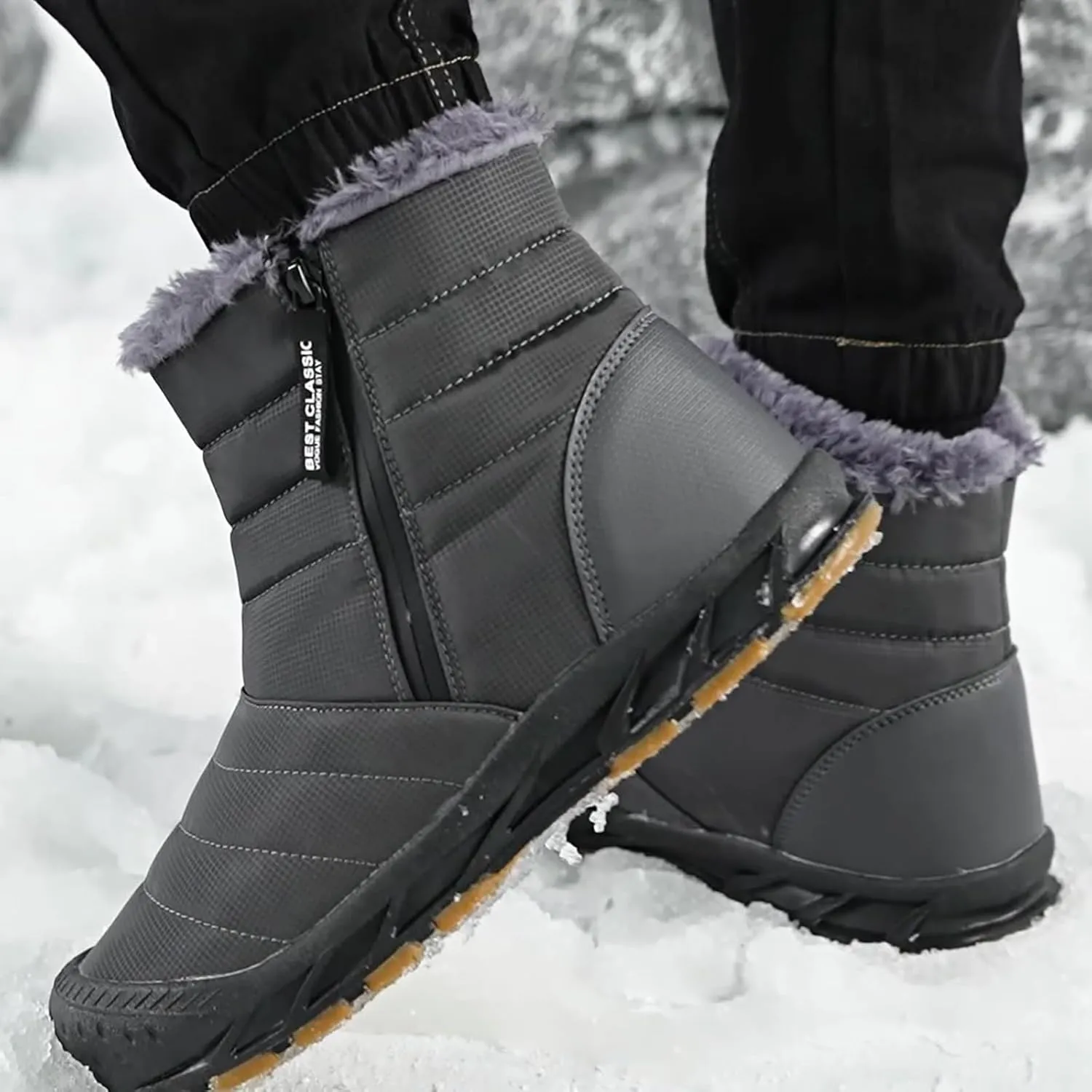 Women's Winter Snow Boots Warm Fleece Lined Ankle Booties Fashion Sneakers Slip On Outdoor Shoes Wide Width Short Boots Comfortable Insulated Non-Slip Walking Shoes Lightweight