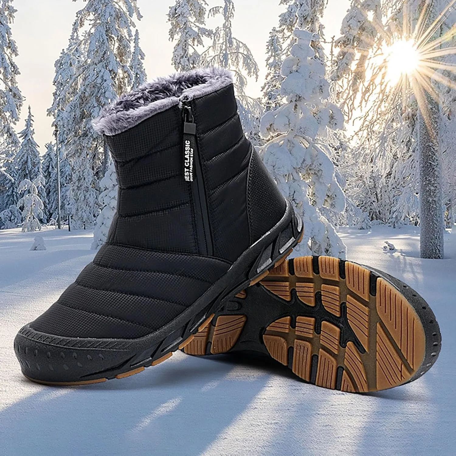 Women's Winter Snow Boots Warm Fleece Lined Ankle Booties Fashion Sneakers Slip On Outdoor Shoes Wide Width Short Boots Comfortable Insulated Non-Slip Walking Shoes Lightweight