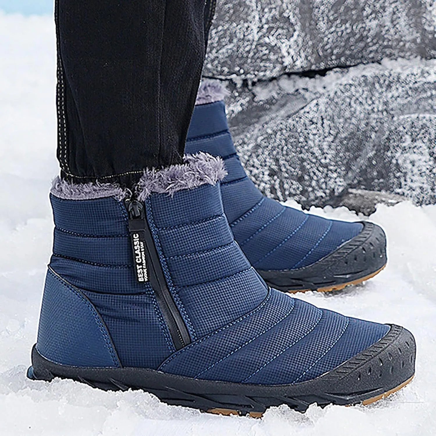 Women's Winter Snow Boots Warm Fleece Lined Ankle Booties Fashion Sneakers Slip On Outdoor Shoes Wide Width Short Boots Comfortable Insulated Non-Slip Walking Shoes Lightweight