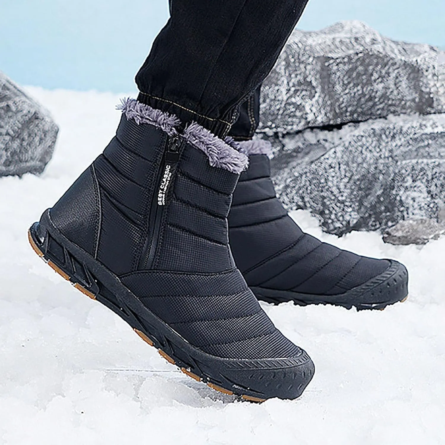 Women's Winter Snow Boots Warm Fleece Lined Ankle Booties Fashion Sneakers Slip On Outdoor Shoes Wide Width Short Boots Comfortable Insulated Non-Slip Walking Shoes Lightweight