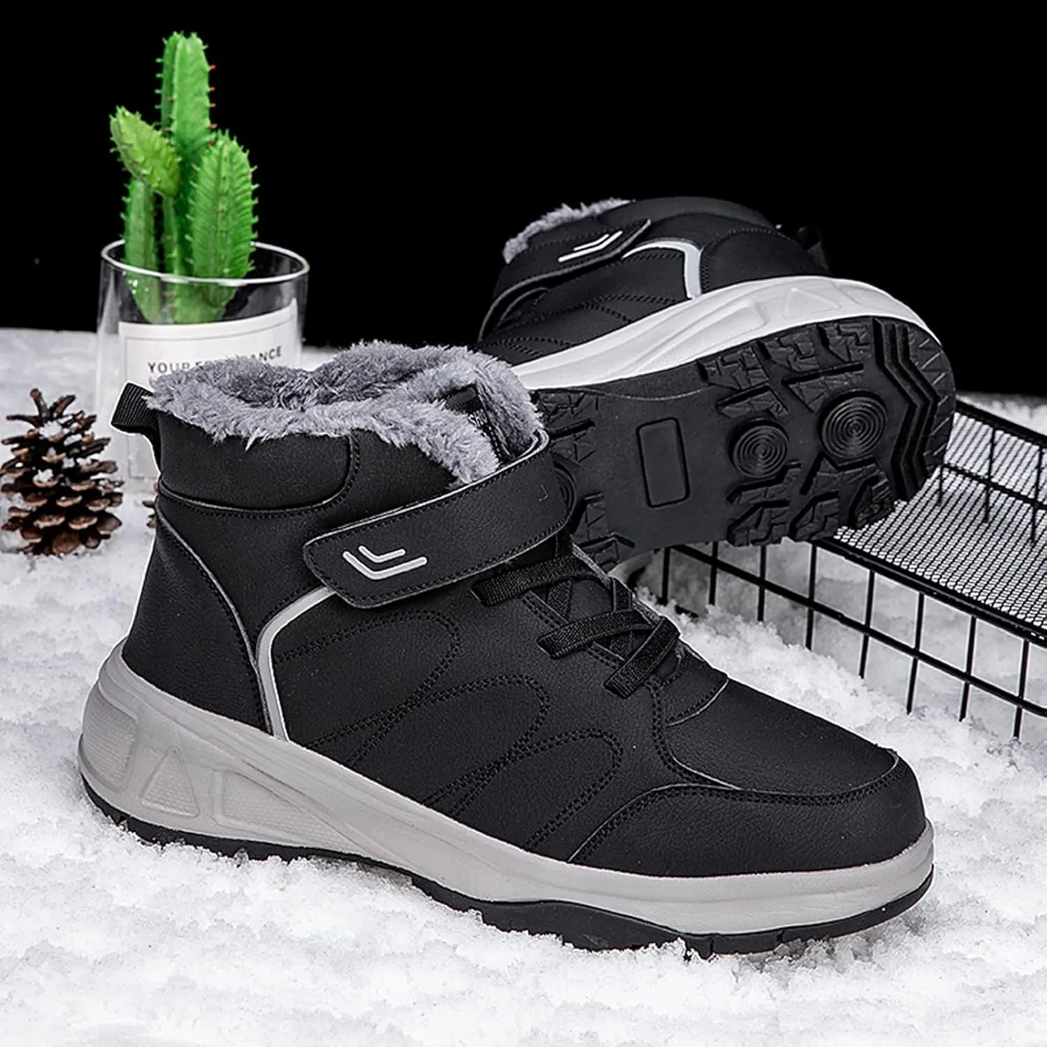 Work Boots for Men Steel Toe Hiking Sneakers Shoes with Fur Lined Womens Safety Toe Shoes Wide Width Wide Outdoor Shoes Slip on Loafers Hike Grounded Footwear