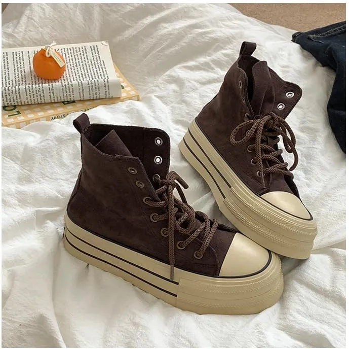 Y2K Canvas Retro Lightweight Lace Up Sneakers Women Casual Low Top Non Slip Platform Shoes for Walking Travel Streetwear with Hidden Height Boost Design