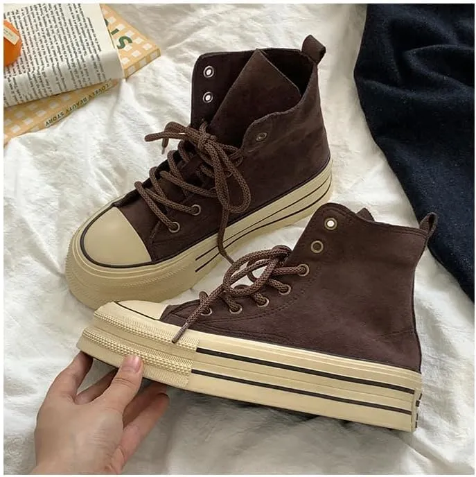 Y2K Canvas Retro Lightweight Lace Up Sneakers Women Casual Low Top Non Slip Platform Shoes for Walking Travel Streetwear with Hidden Height Boost Design