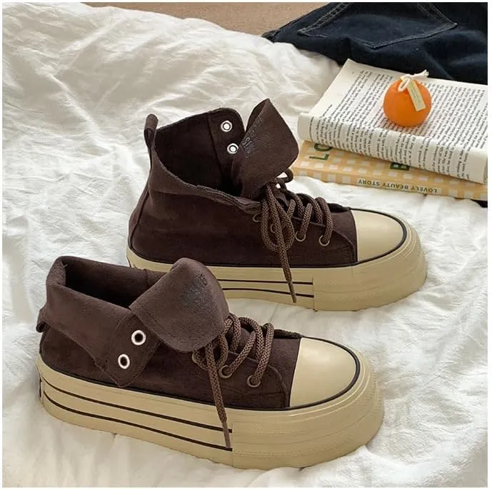 Y2K Canvas Retro Lightweight Lace Up Sneakers Women Casual Low Top Non Slip Platform Shoes for Walking Travel Streetwear with Hidden Height Boost Design