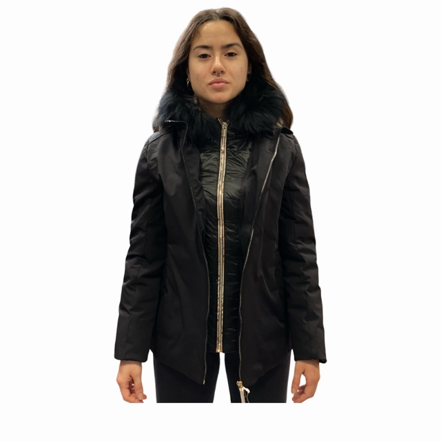 Yes Zee Cappotto Bimba con Cappuccio O051/QZJJ 081 nero Heavyweight scarf