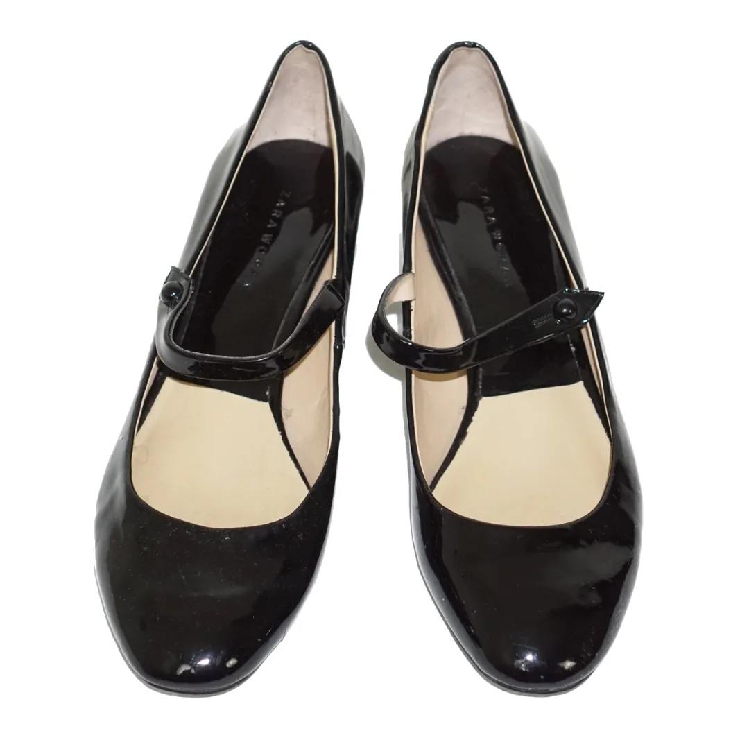 ZARA Black Patent Leather Mary Jane Shoes