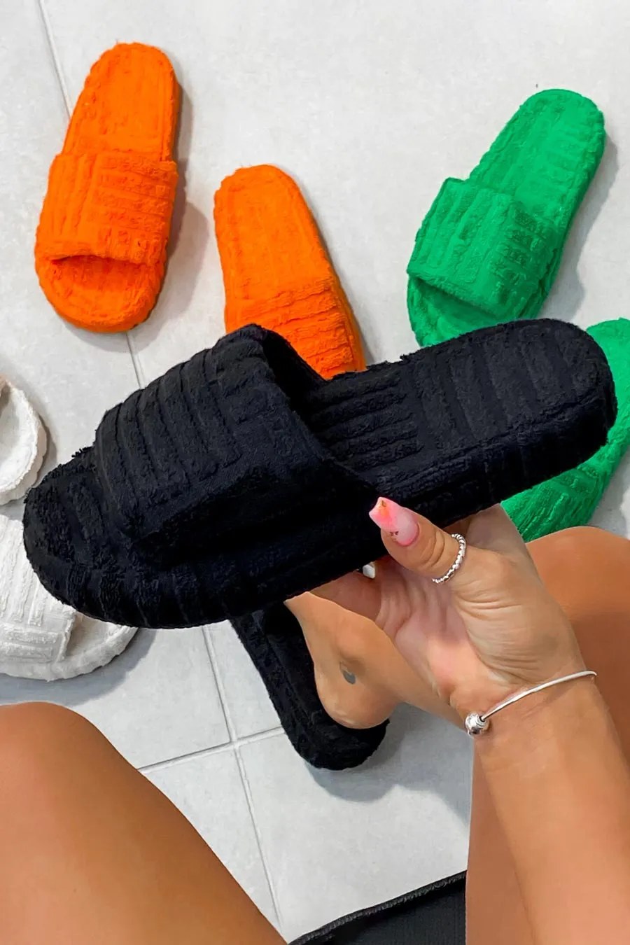 ZAYNA Towelling Slipper - Black